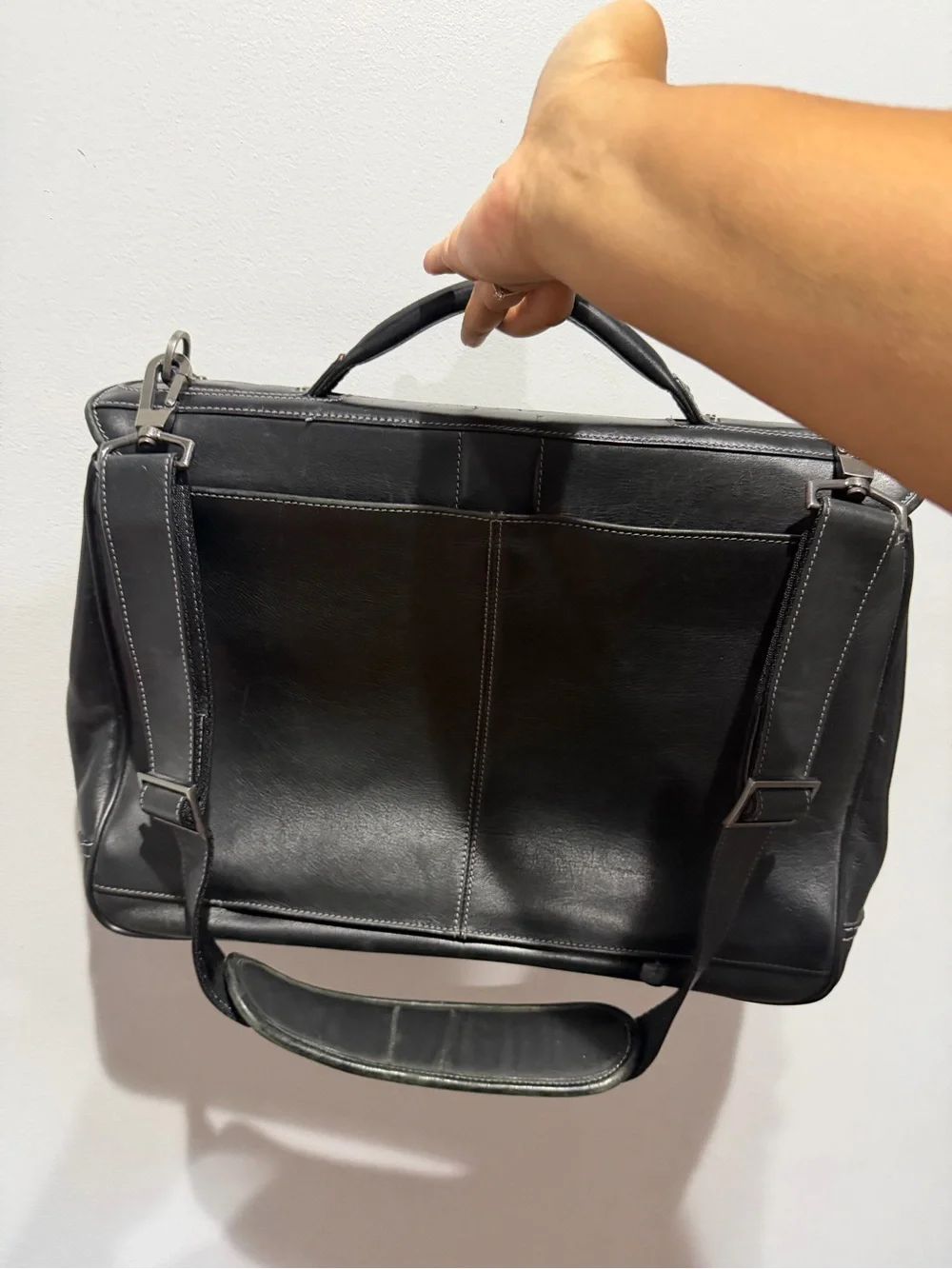 Johnston & Murphy Leather Flapover Briefcase Black Laptop Messenger Bag Shoulder